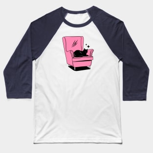 Naughty Black Cat in pink Baseball T-Shirt